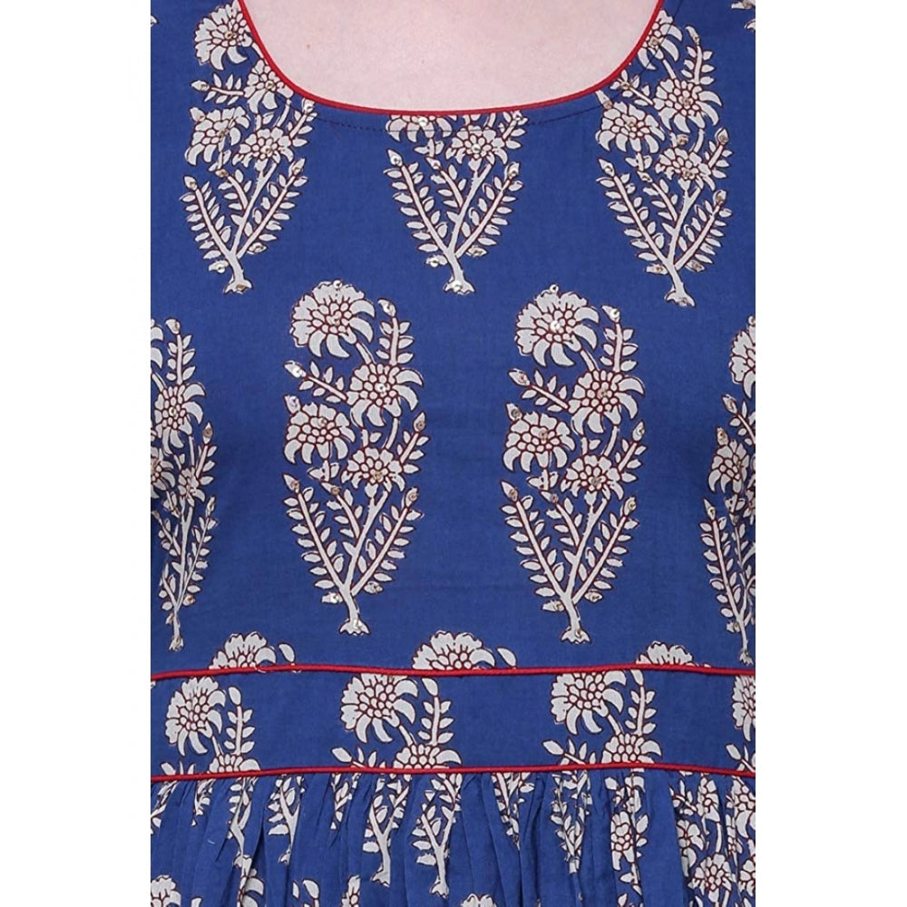 Vaystra Cotton Printed Anarkali Kurti – Blue