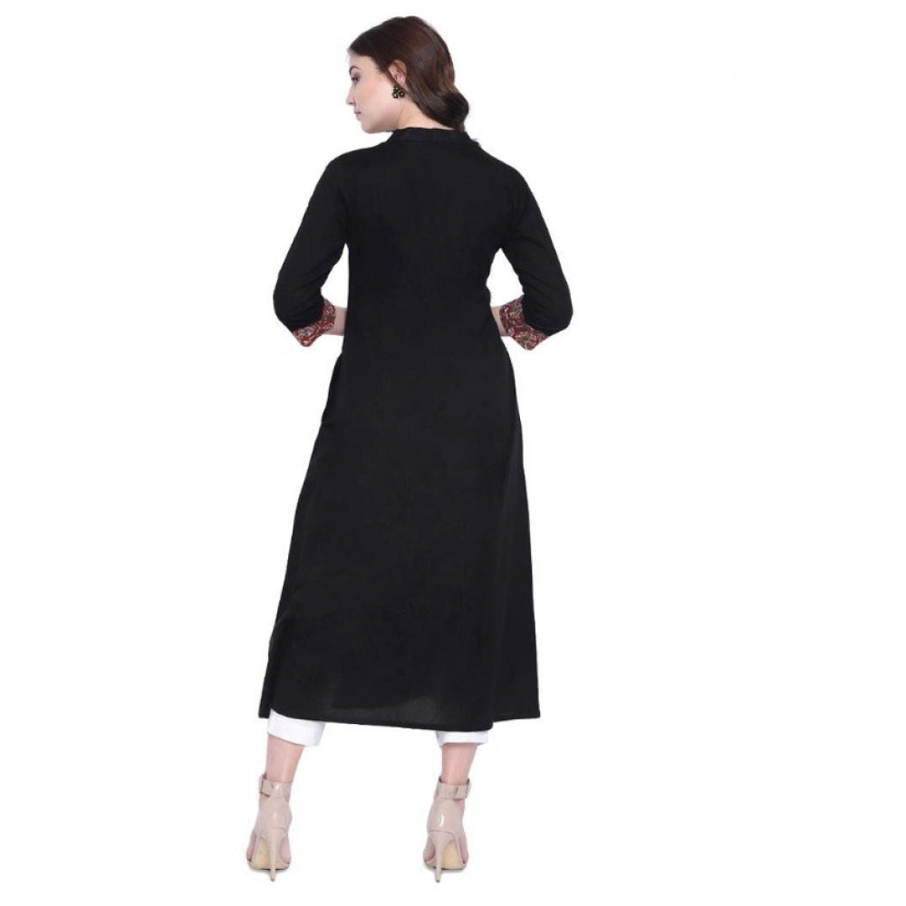 Vaystra Khadi Printed A Line Kurti – Black