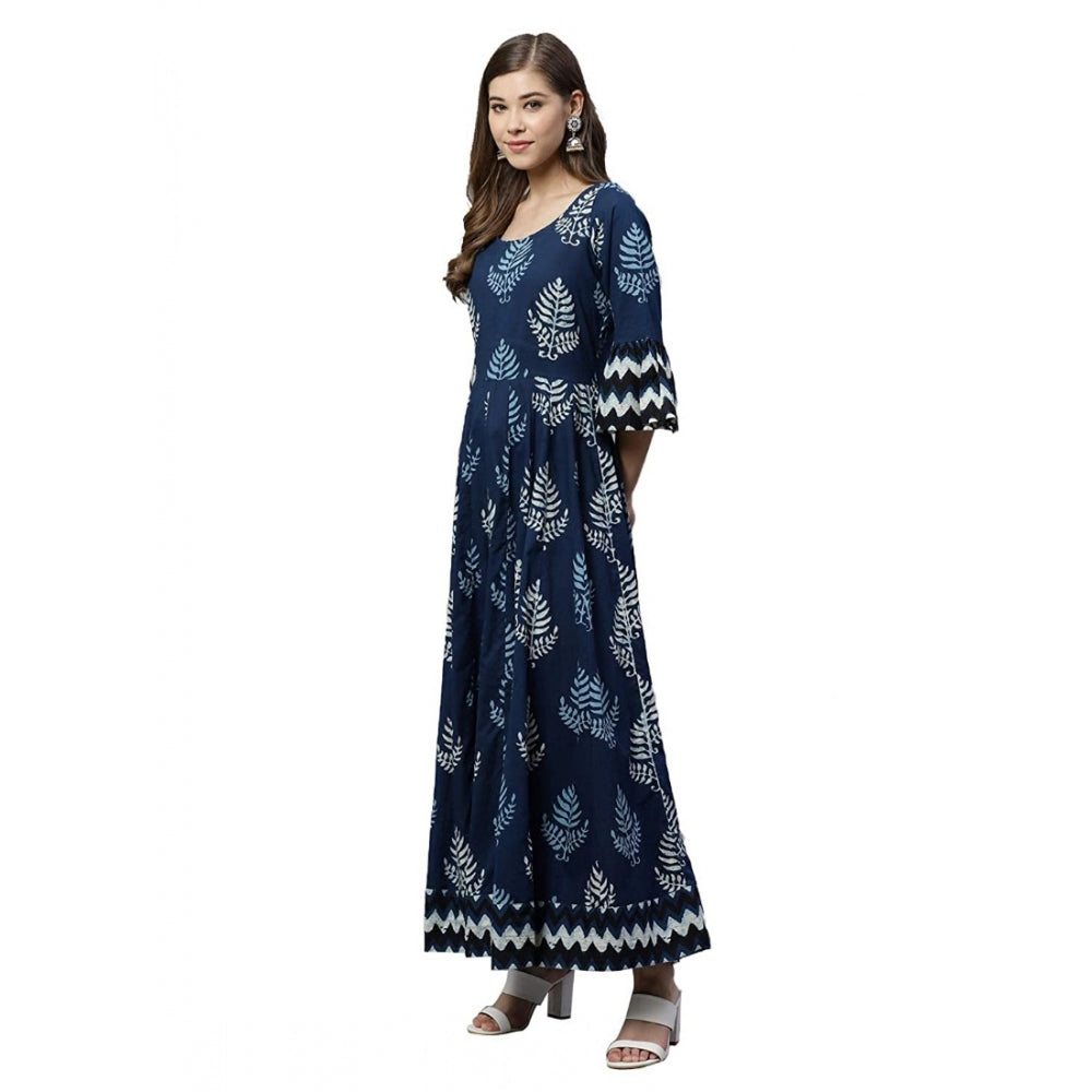 Vaystra Cotton Printed Regular Kurti – Blue