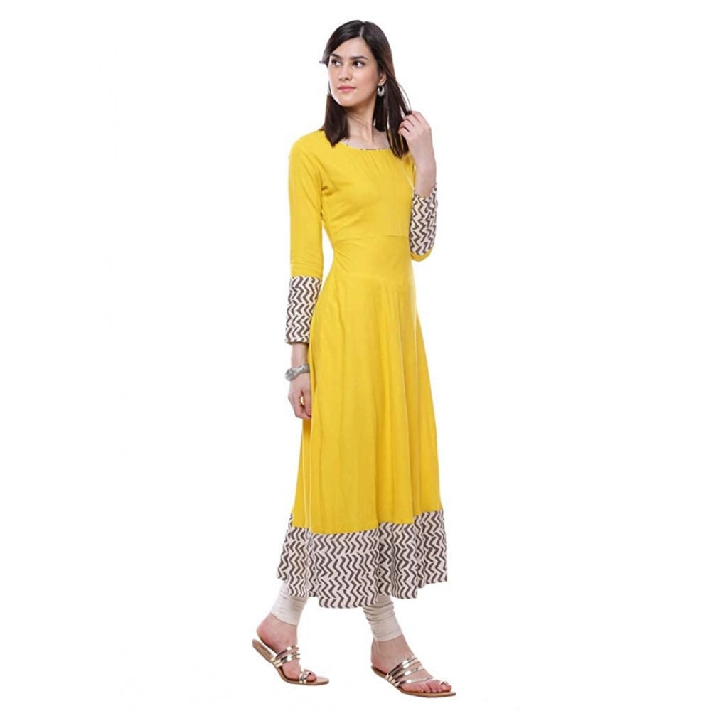 Vaystra Rayon Printed Solid Anarkali Kurti – Yellow