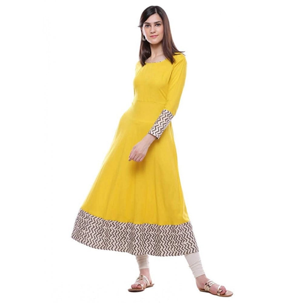 Vaystra Rayon Printed Solid Anarkali Kurti – Yellow