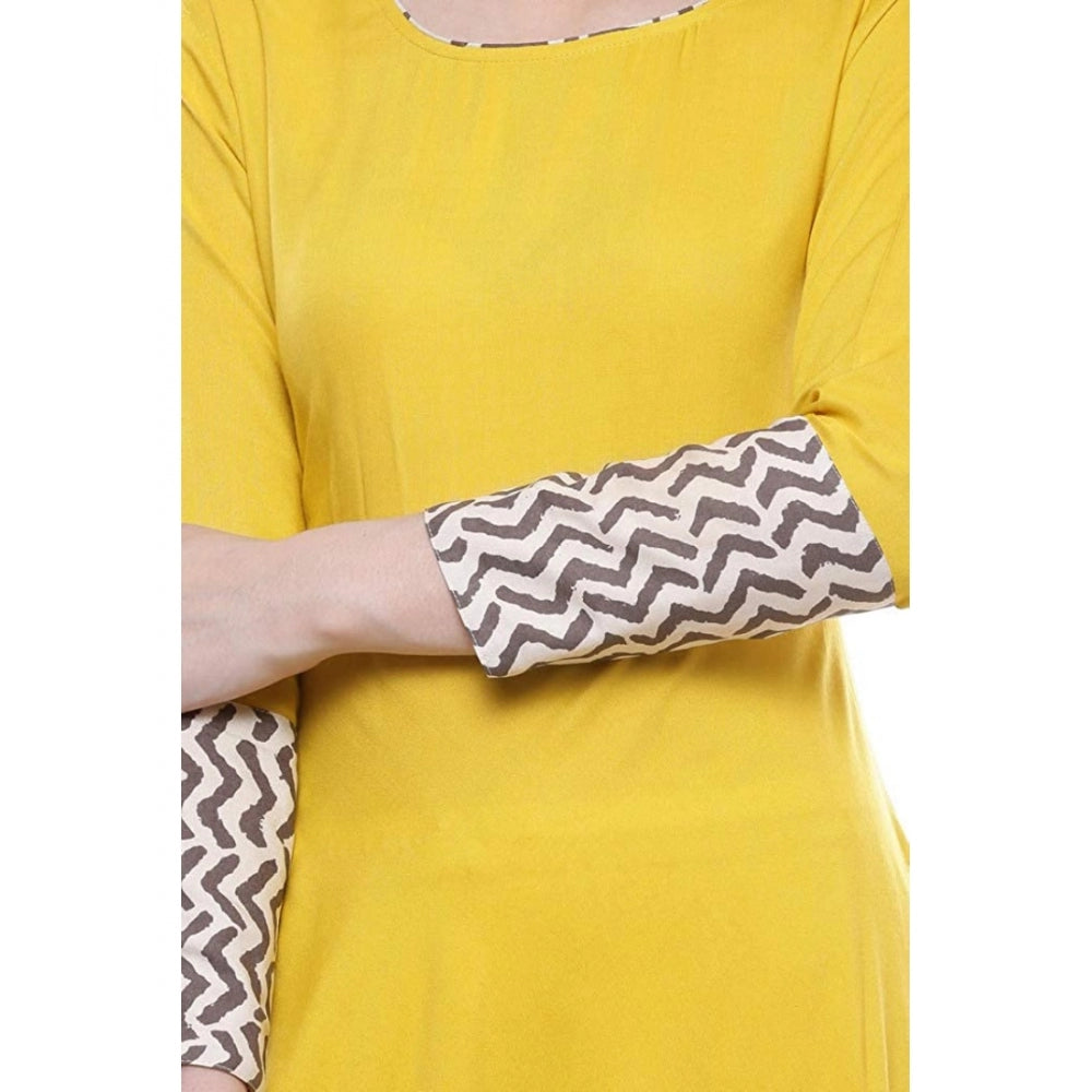 Vaystra Rayon Printed Solid Anarkali Kurti – Yellow