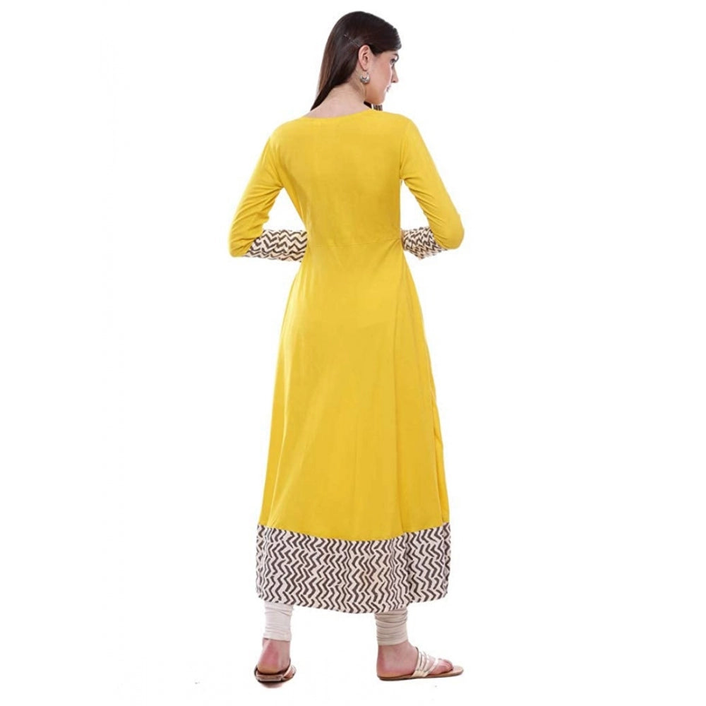 Vaystra Rayon Printed Solid Anarkali Kurti – Yellow