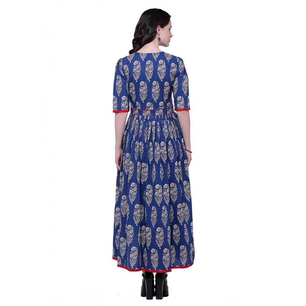 Vaystra Cotton Printed Anarkali Kurti – Blue