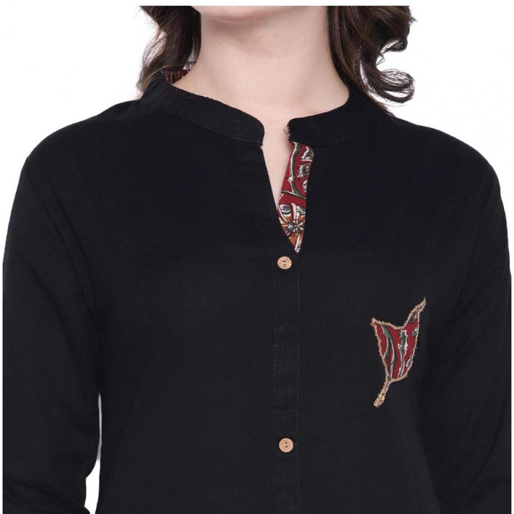 Vaystra Khadi Printed A Line Kurti – Black