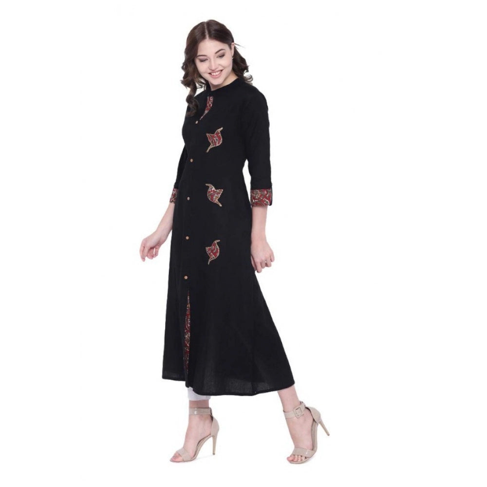 Vaystra Khadi Printed A Line Kurti – Black