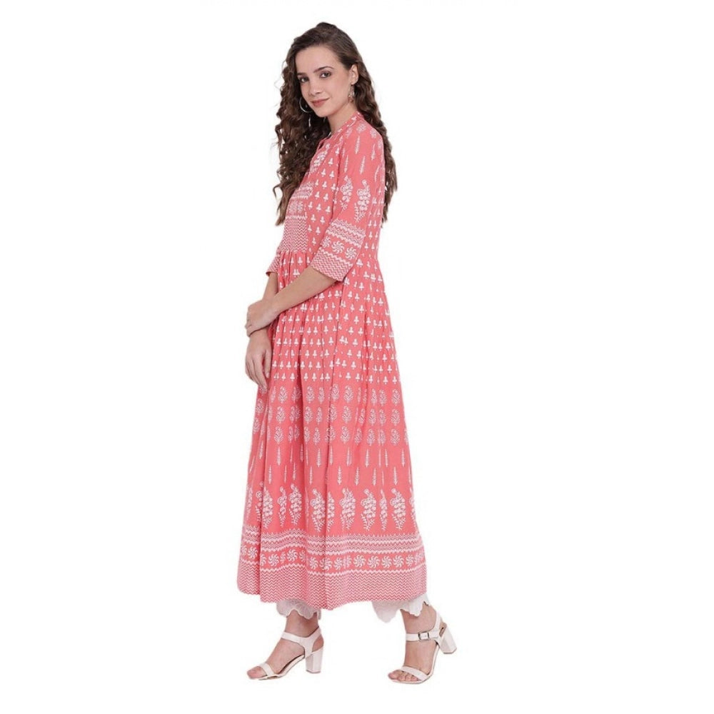 Vaystra Cotton Printed Regular Kurti – Peach