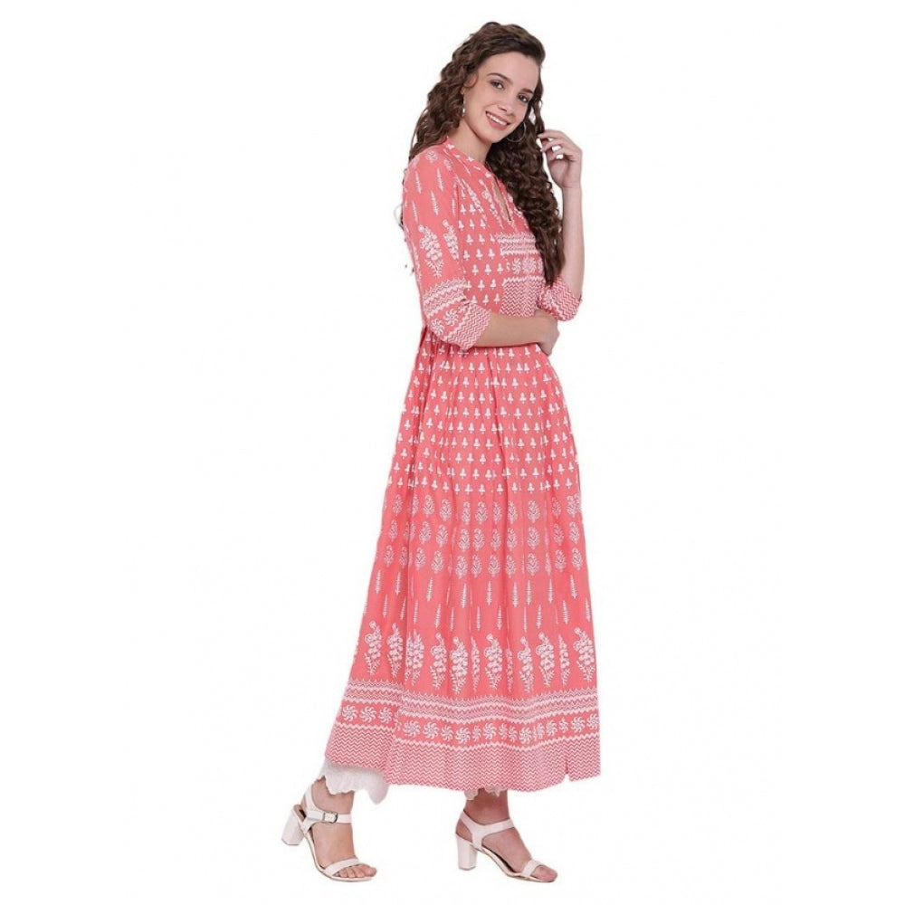 Vaystra Cotton Printed Regular Kurti – Peach