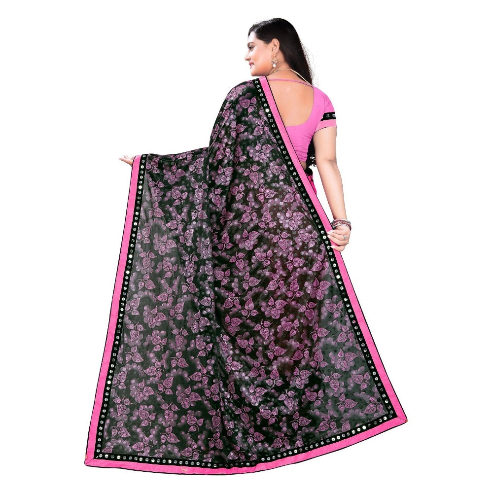 Vaystra Lycra Blend Saree with Blouse – Pink