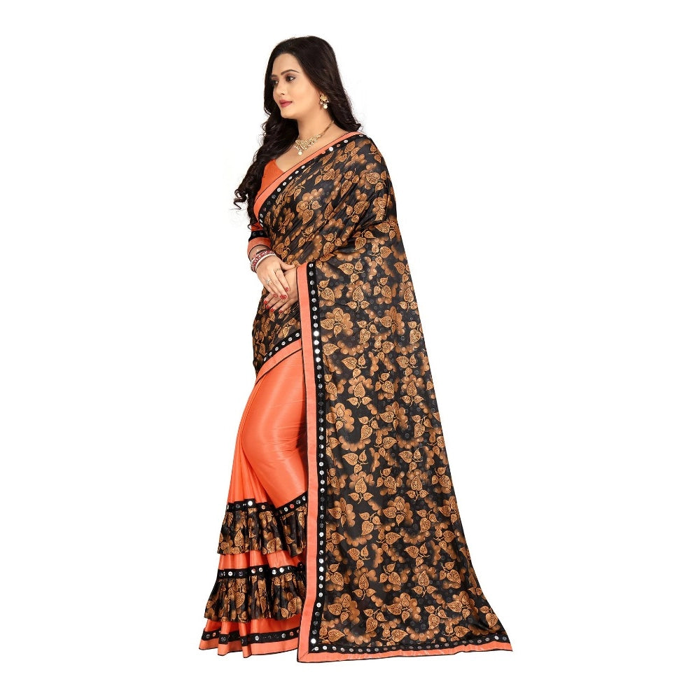 Vaystra Lycra Blend Saree with Blouse – Orange