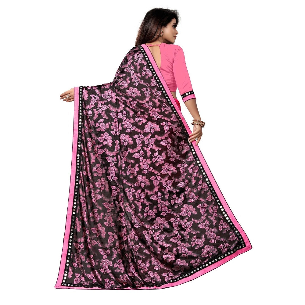 Vaystra Lycra Blend Saree with Blouse – Pink