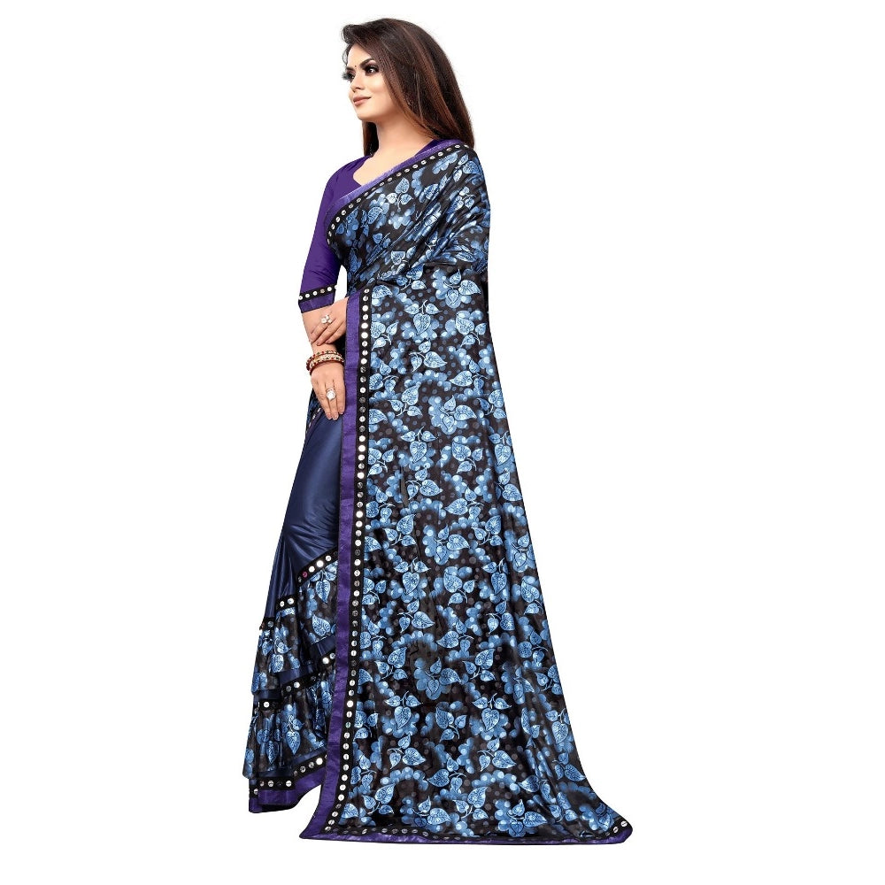 Vaystra Lycra Blend Saree with Blouse – Blue