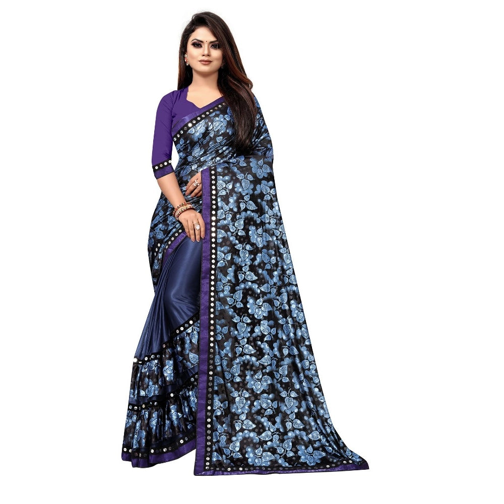 Vaystra Lycra Blend Saree with Blouse – Blue