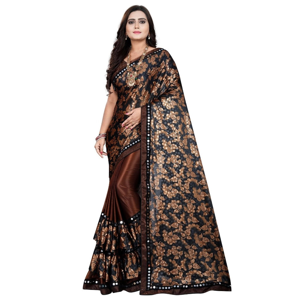 Vaystra Lycra Blend Saree with Blouse – Coffee