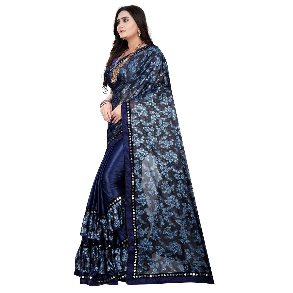 Vaystra Lycra Blend Saree with Blouse – Blue