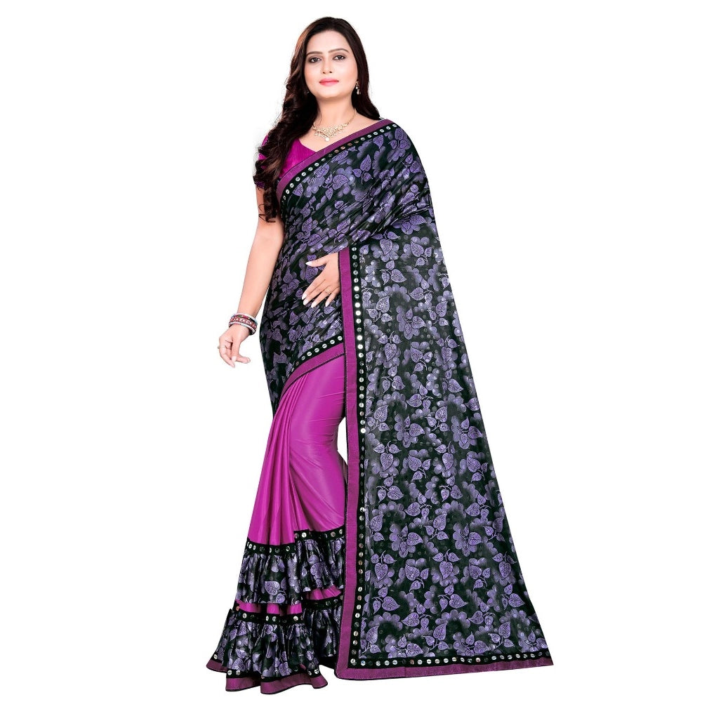 Vaystra Lycra Blend Saree with Blouse – Purple