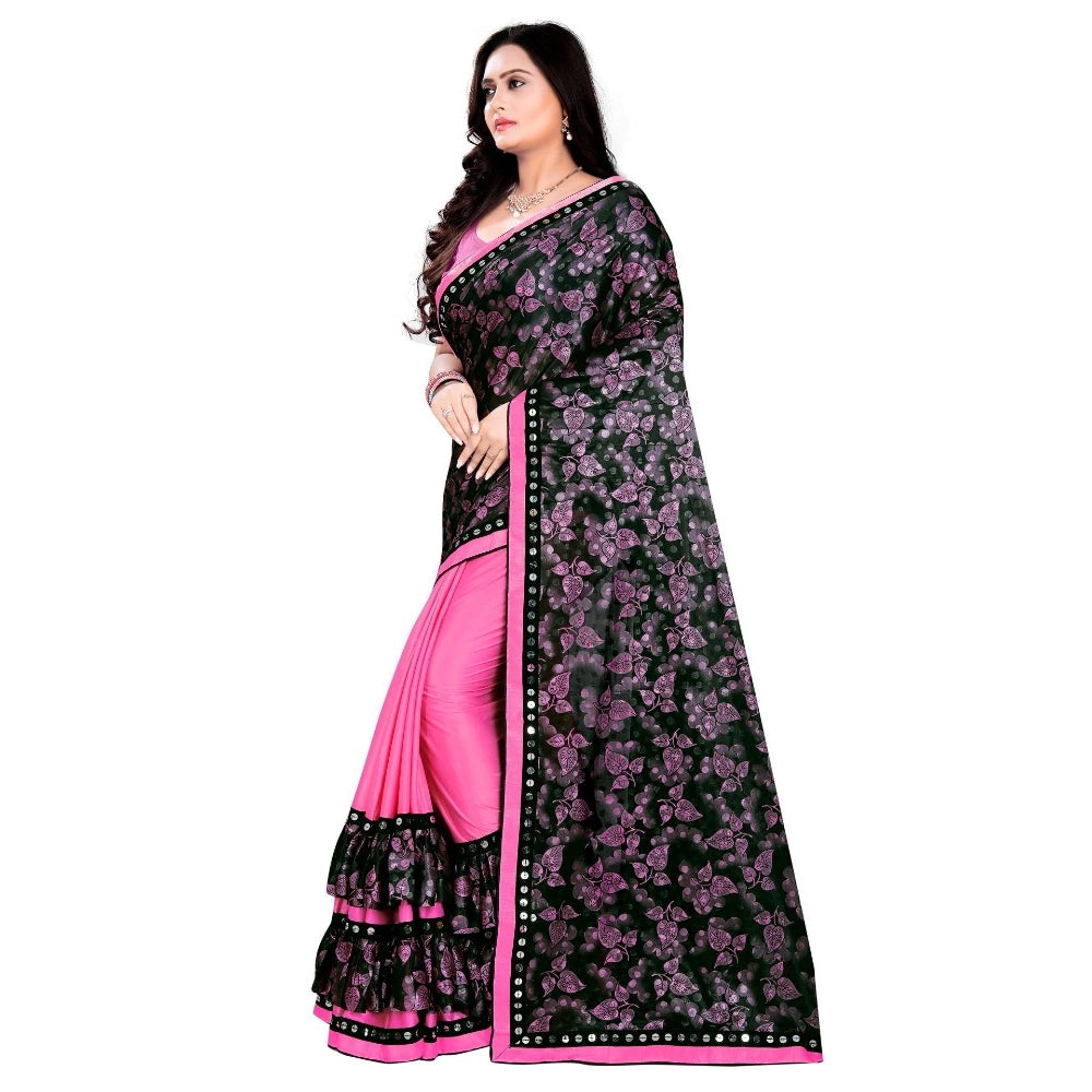 Vaystra Lycra Blend Saree with Blouse – Pink