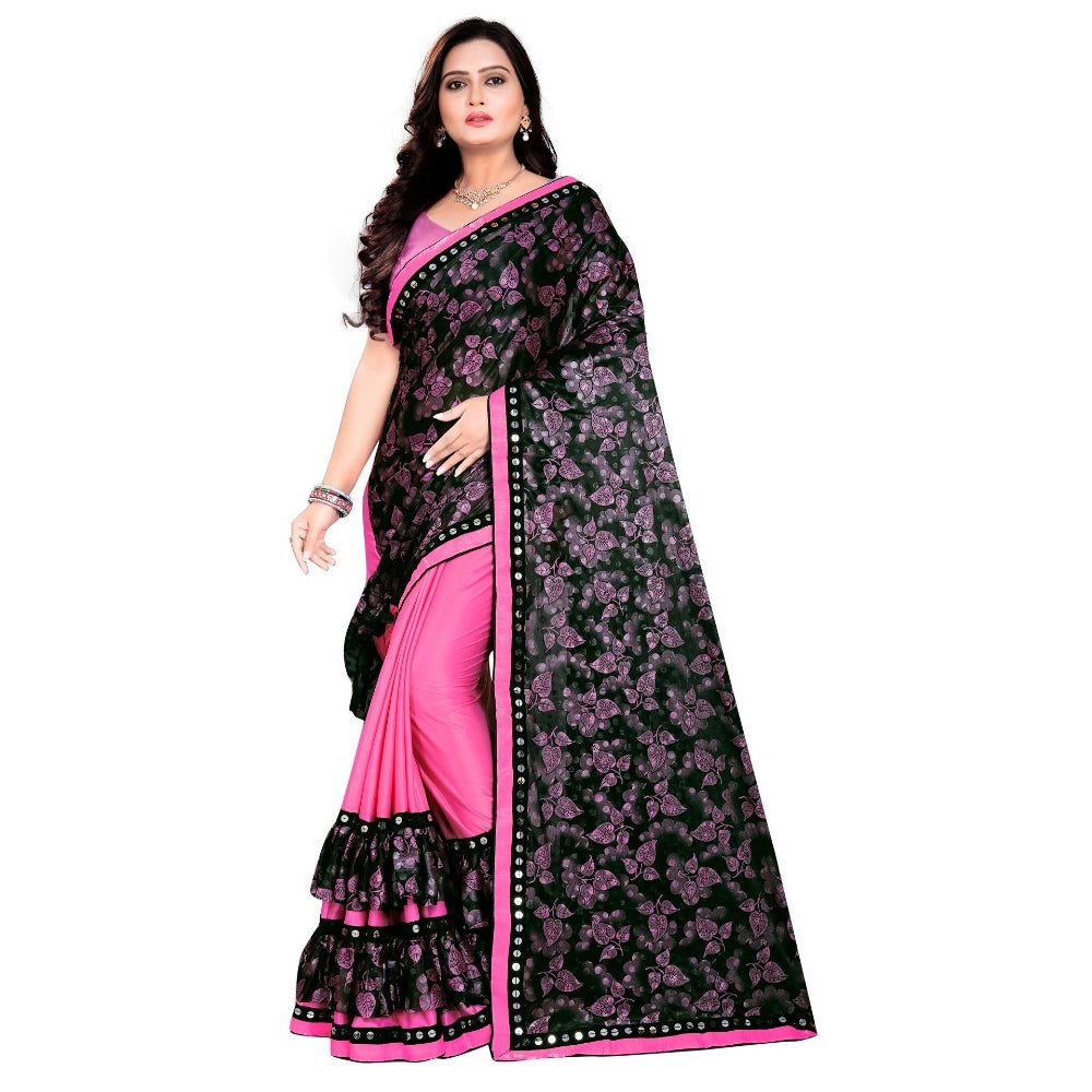 Vaystra Lycra Blend Saree with Blouse – Pink