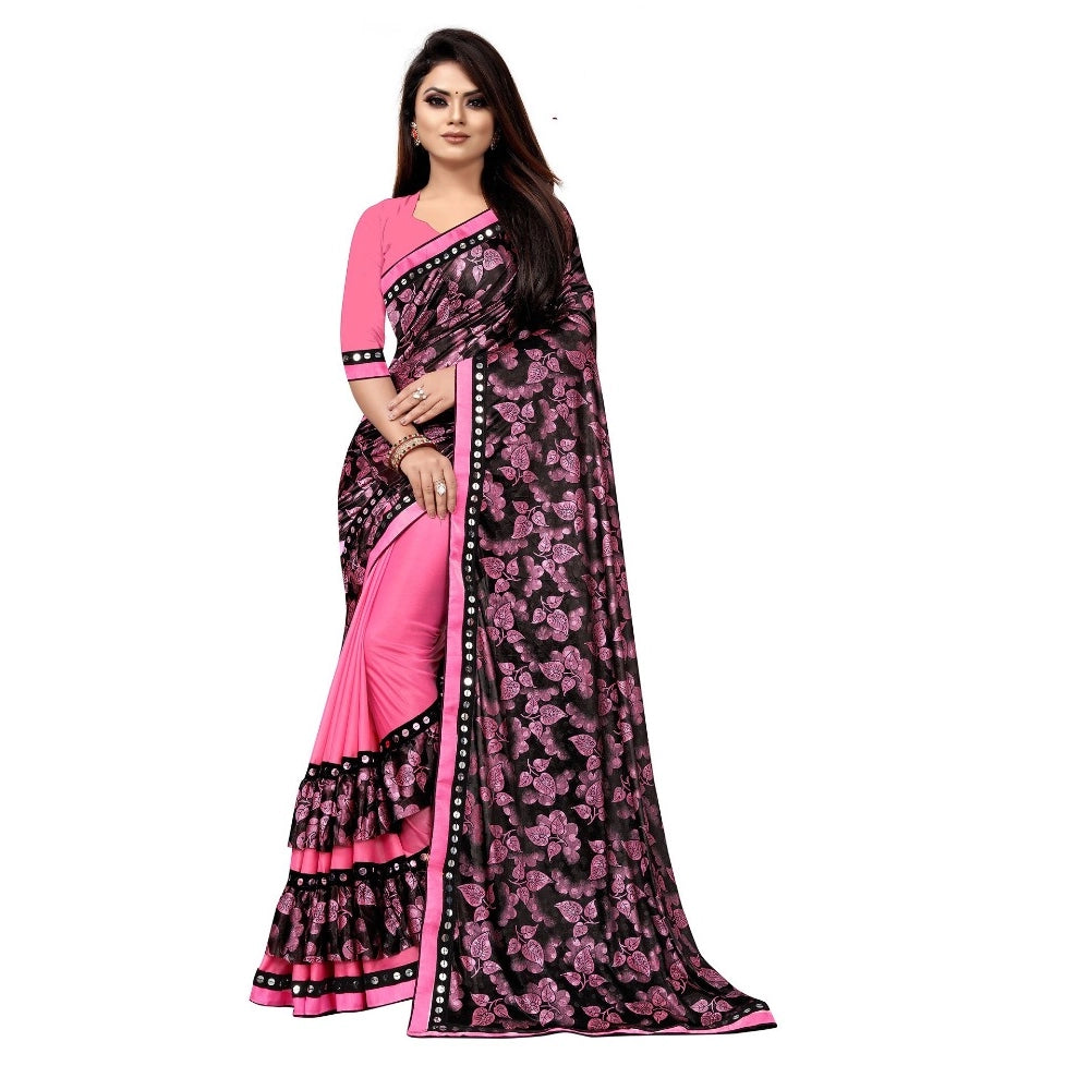 Vaystra Lycra Blend Saree with Blouse – Pink