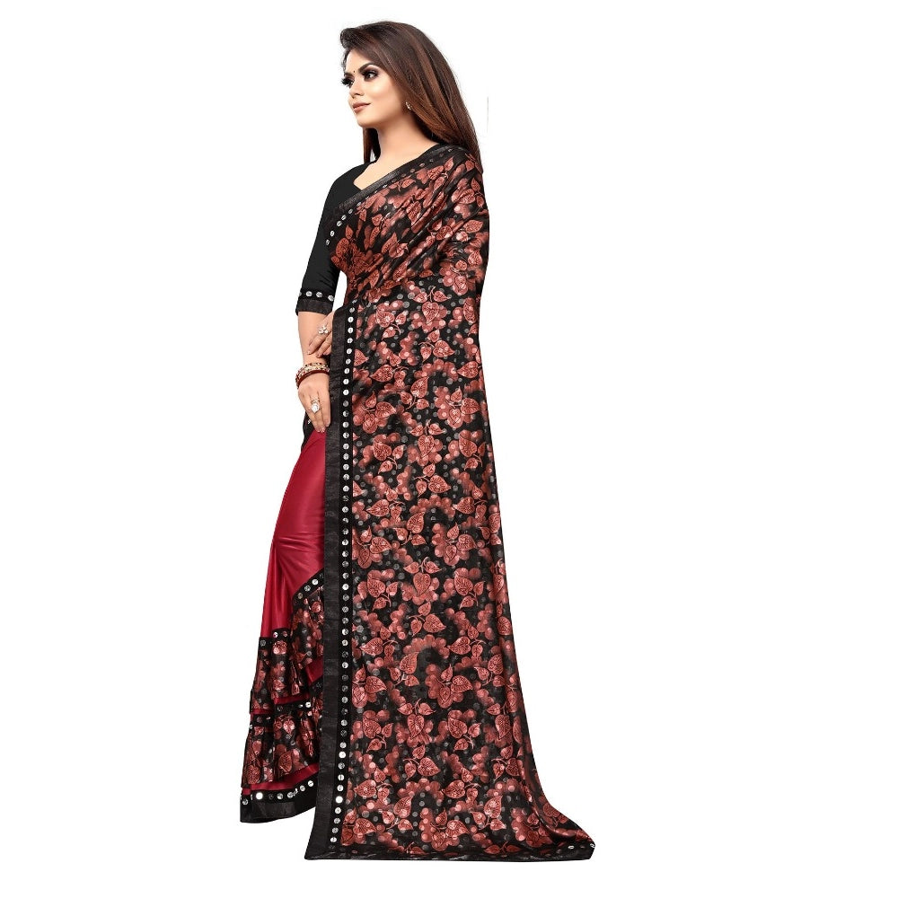 Vaystra Lycra Blend Saree with Blouse – Red