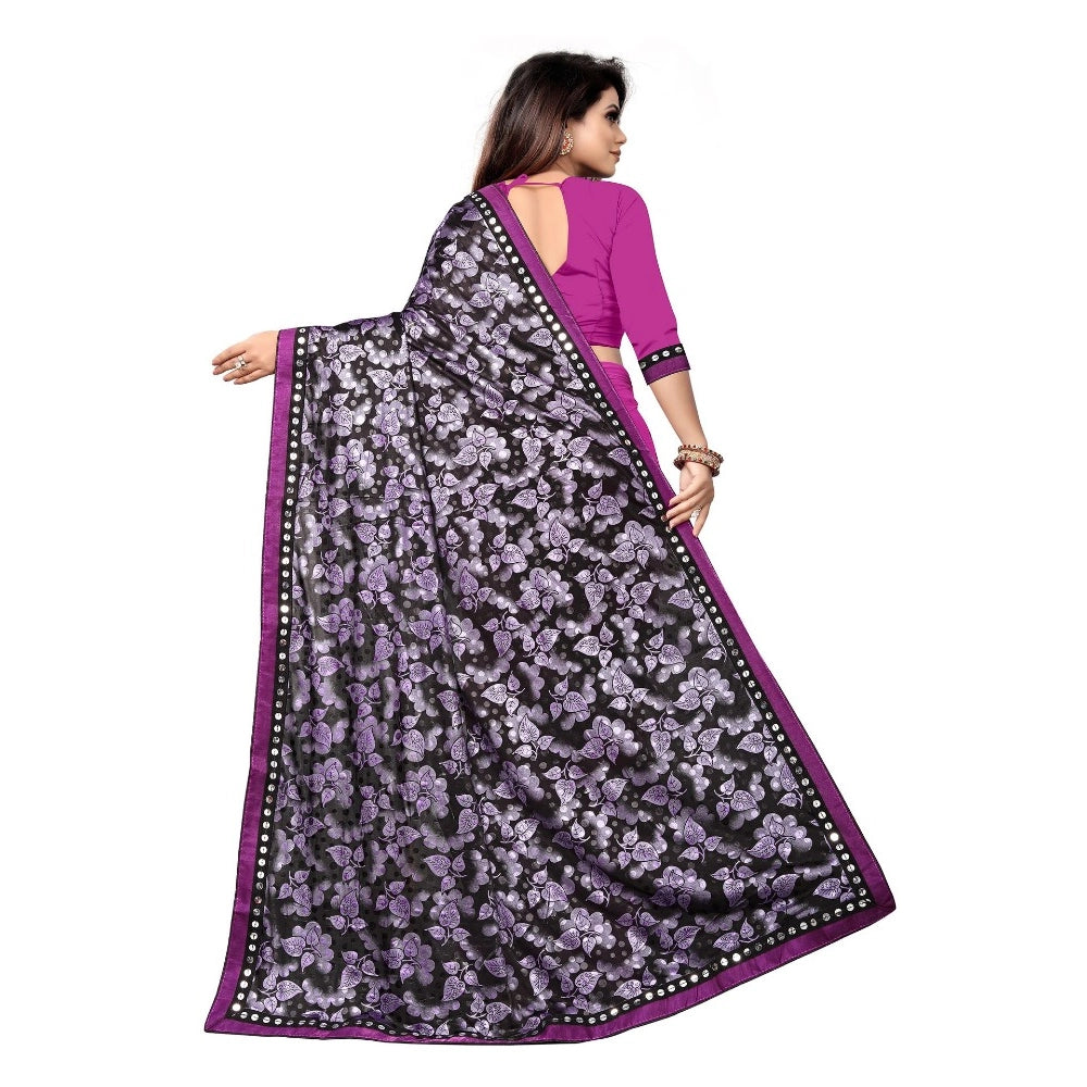 Vaystra Lycra Blend Saree with Blouse – Purple