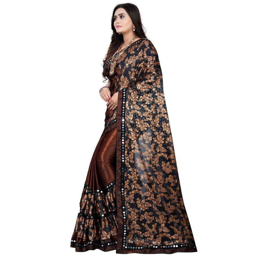 Vaystra Lycra Blend Saree with Blouse – Coffee