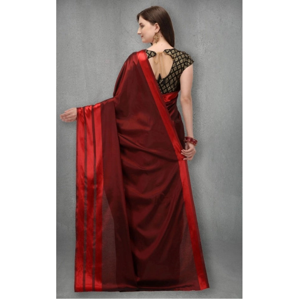 Vaystra Satin Silk Saree with Blouse – Red