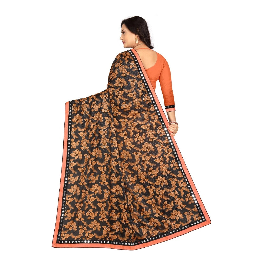 Vaystra Lycra Blend Saree with Blouse – Orange