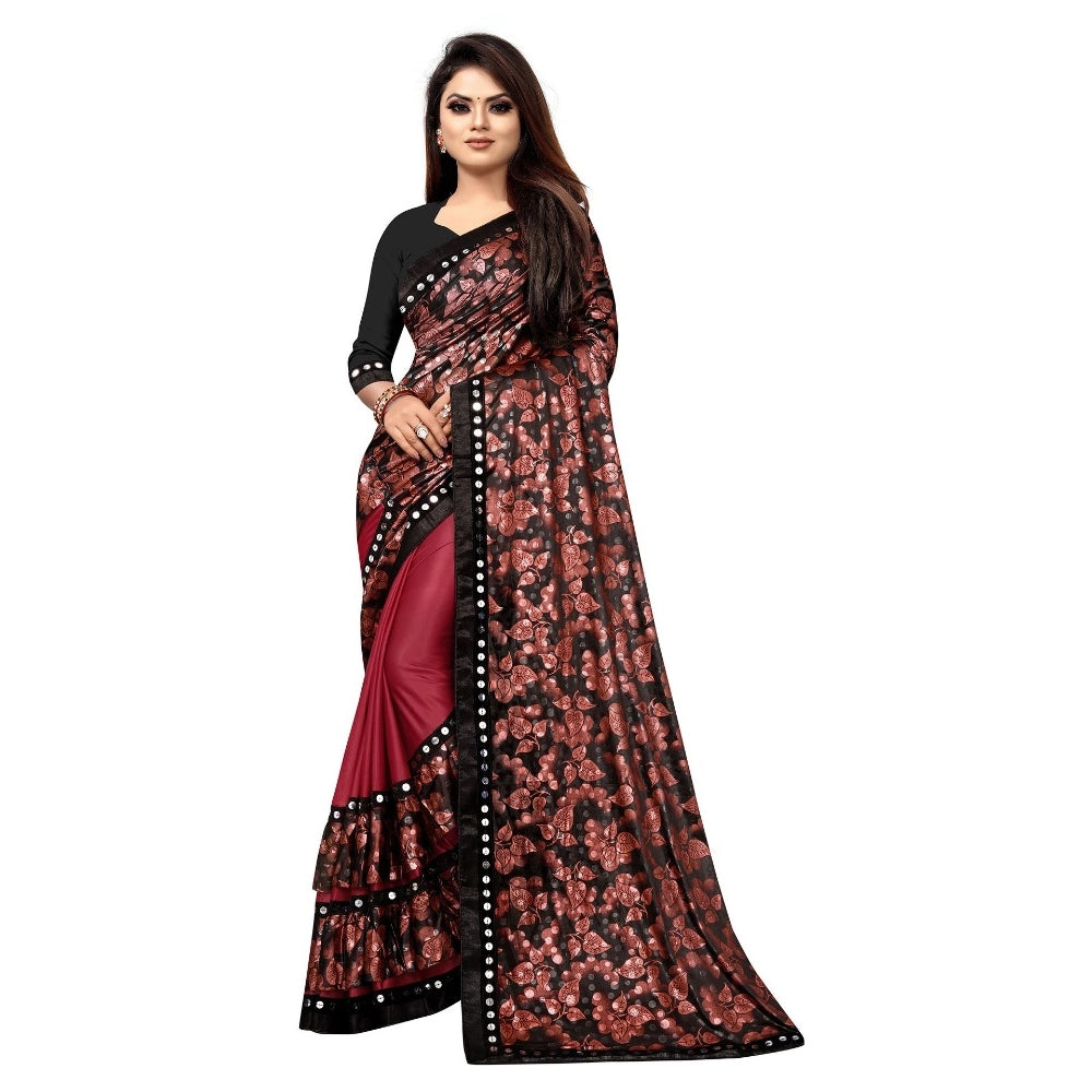 Vaystra Lycra Blend Saree with Blouse – Red