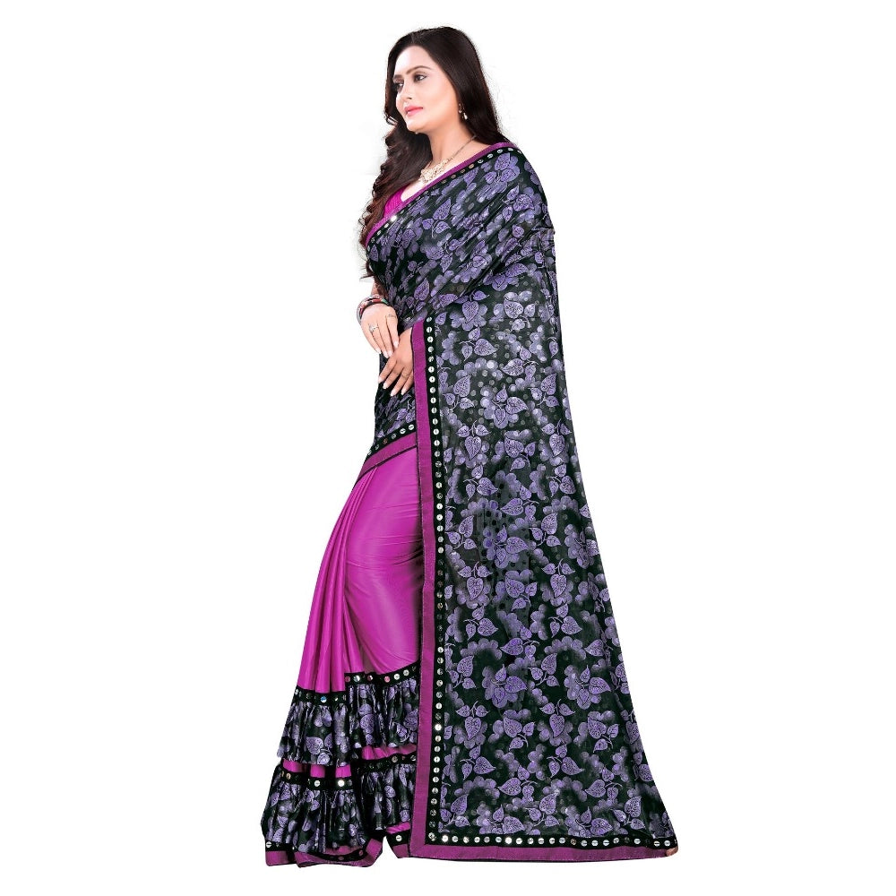Vaystra Lycra Blend Saree with Blouse – Purple