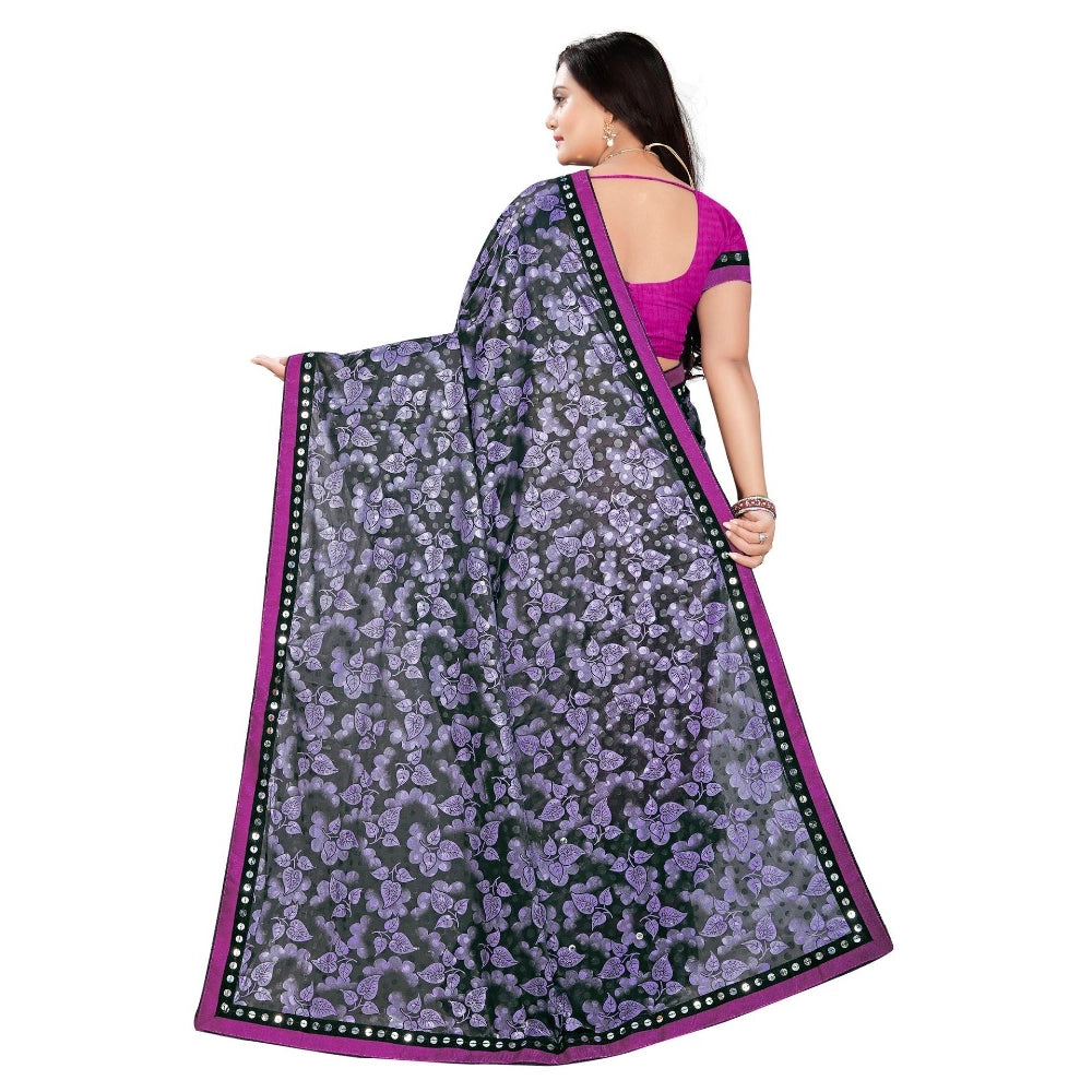 Vaystra Lycra Blend Saree with Blouse – Purple