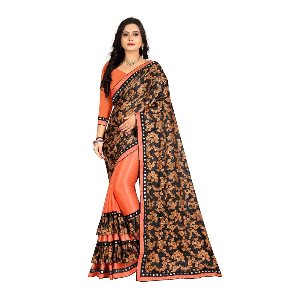 Vaystra Lycra Blend Saree with Blouse – Orange