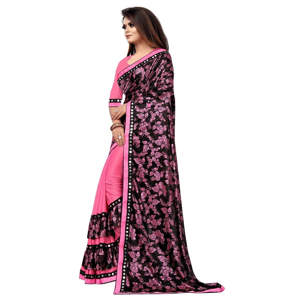 Vaystra Lycra Blend Saree with Blouse – Pink
