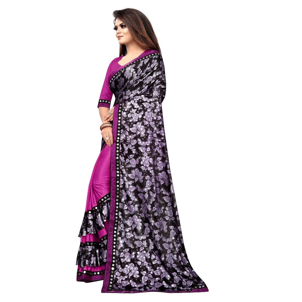 Vaystra Lycra Blend Saree with Blouse – Purple