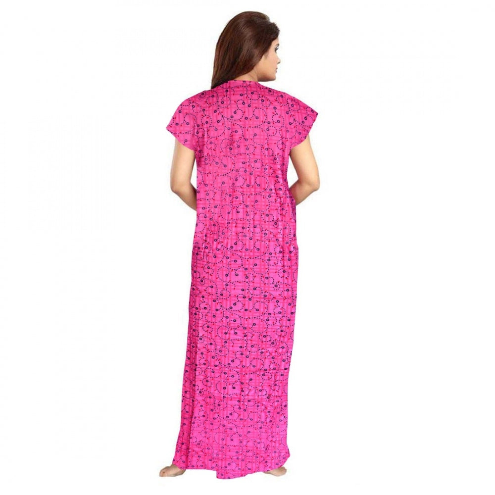 Vaystra Cotton Printed Maxi Nighty – Pink