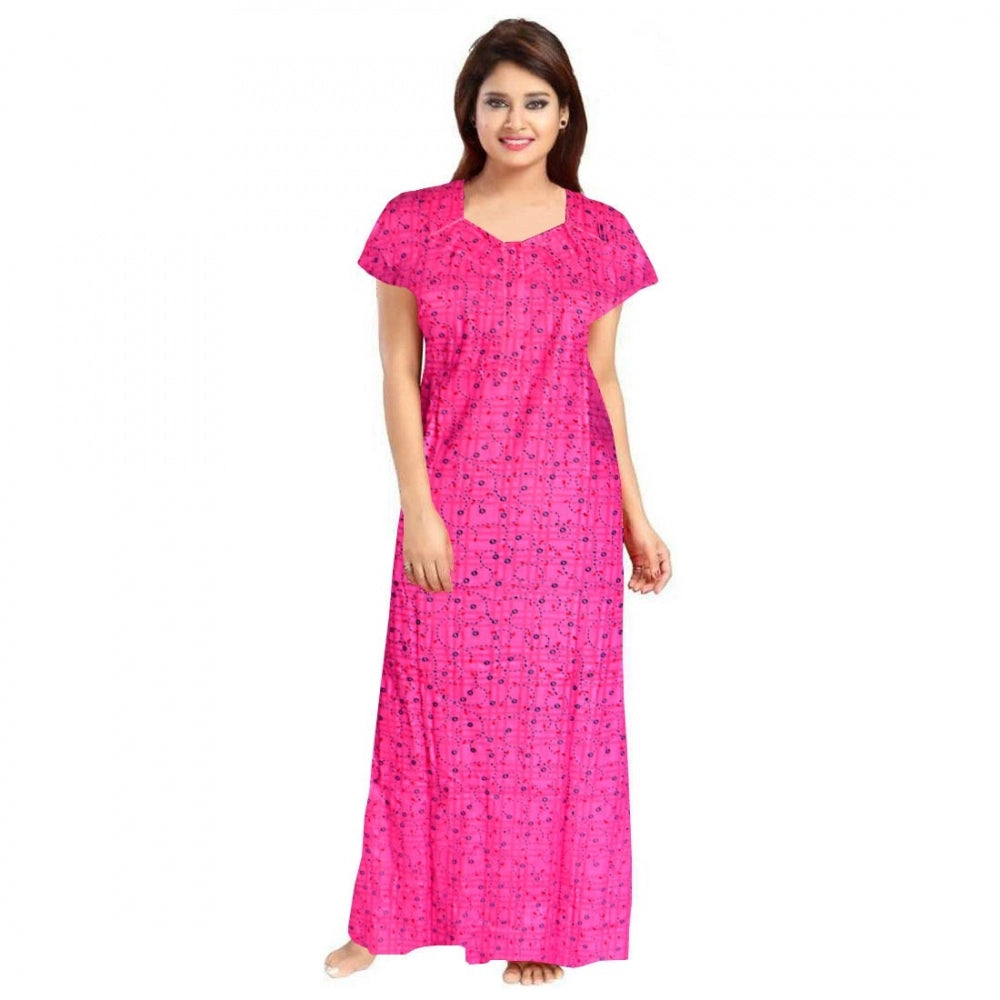 Vaystra Cotton Printed Maxi Nighty – Pink