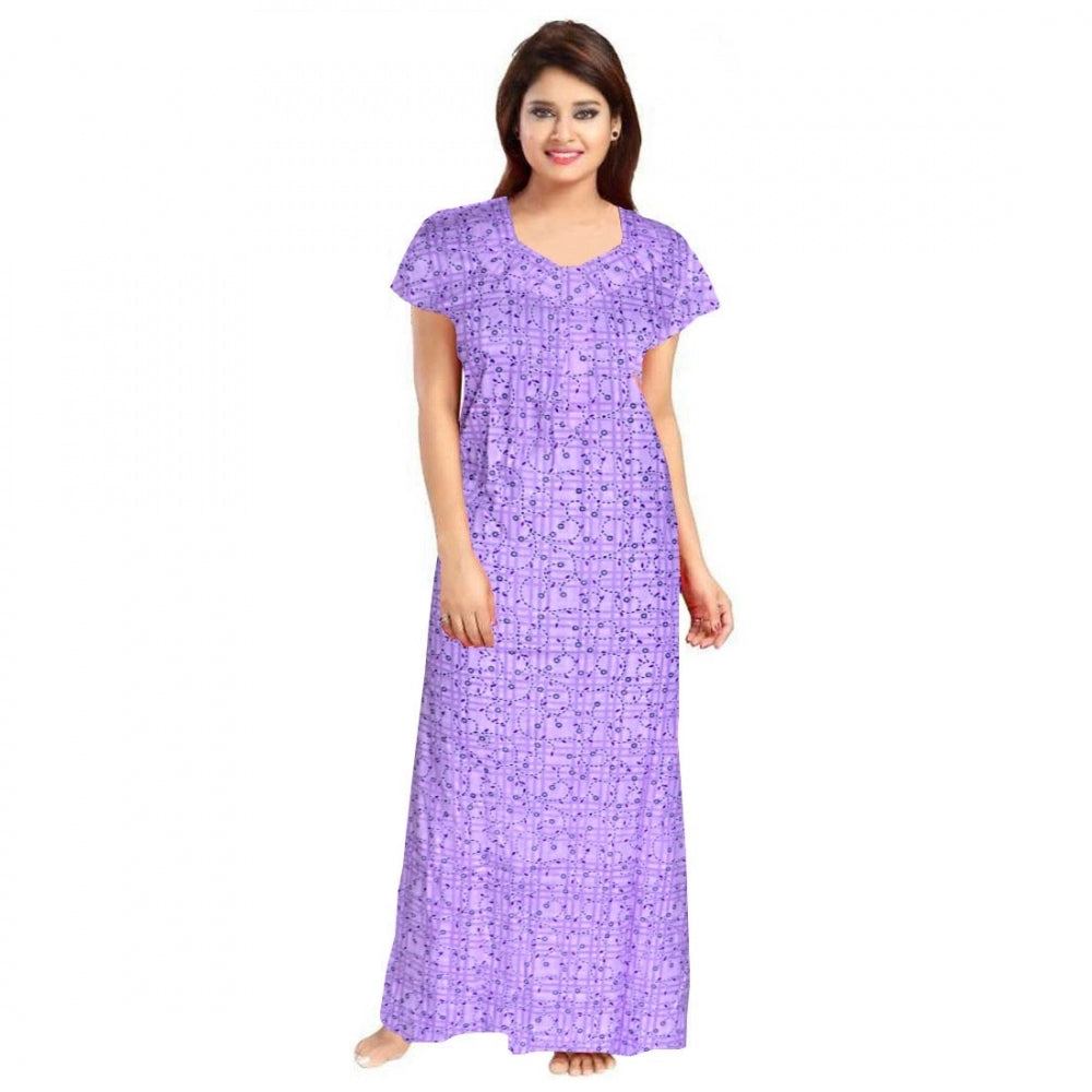 Vaystra Cotton Printed Maxi Nighty – Lavender
