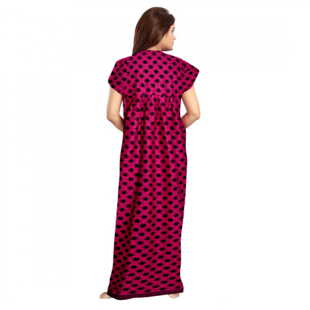 Vaystra Cotton Printed Maxi Nighty – Pink