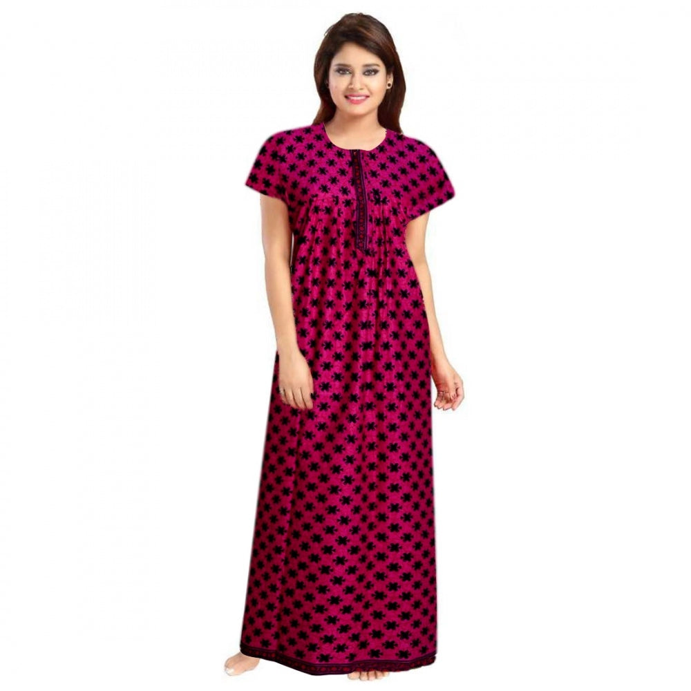 Vaystra Cotton Printed Maxi Nighty – Pink