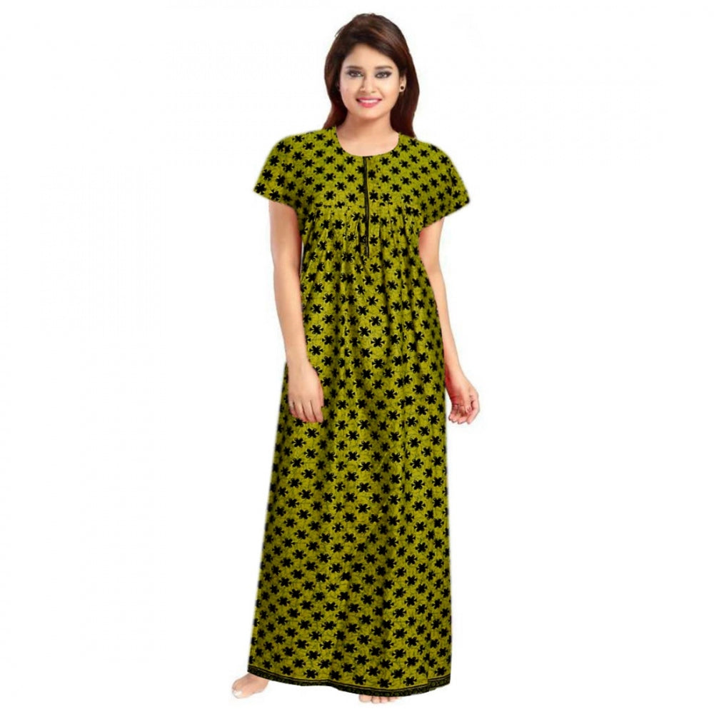 Vaystra Cotton Printed Maxi Nighty – Green