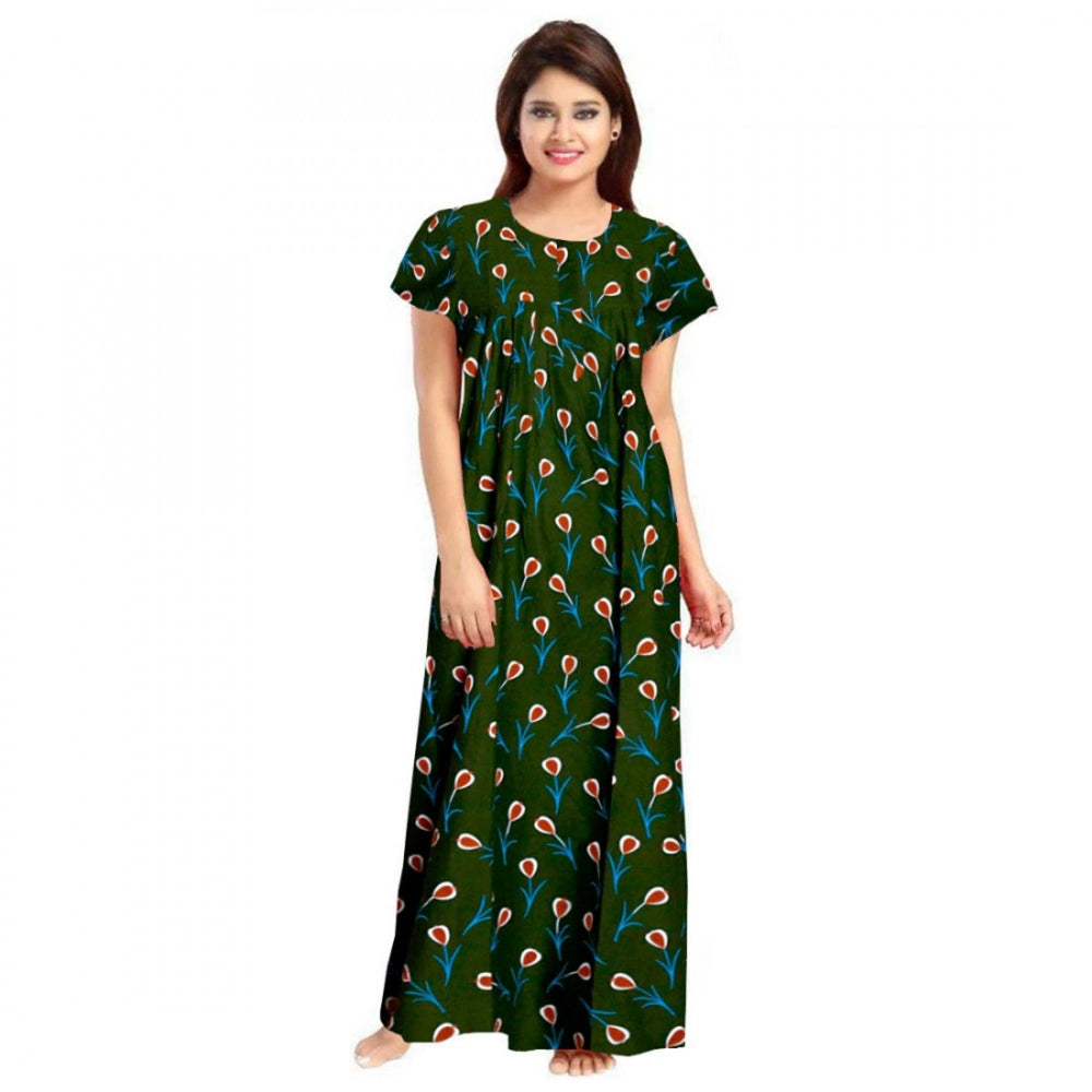Vaystra Cotton Printed Maxi Nighty – Green
