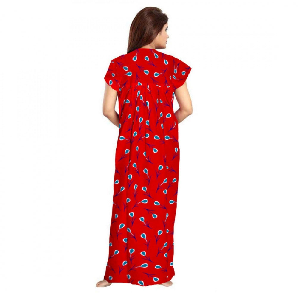 Vaystra Cotton Printed Maxi Nighty – Red