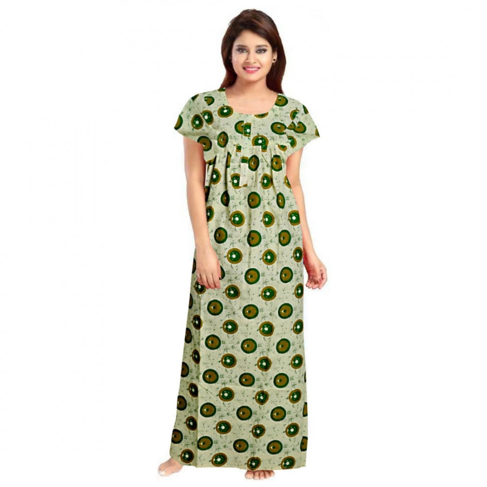 Vaystra Cotton Printed Maxi Nighty – Green