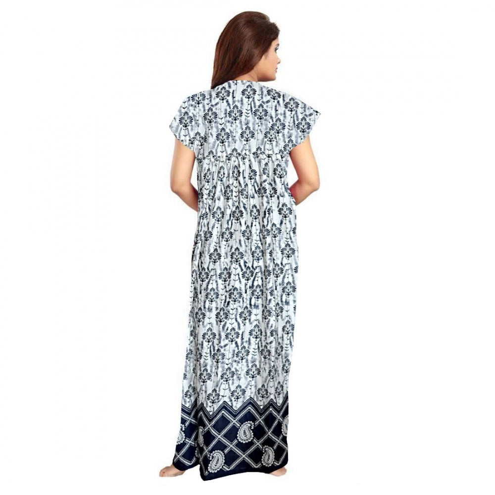 Vaystra Cotton Printed Maxi Nighty – Navy Blue