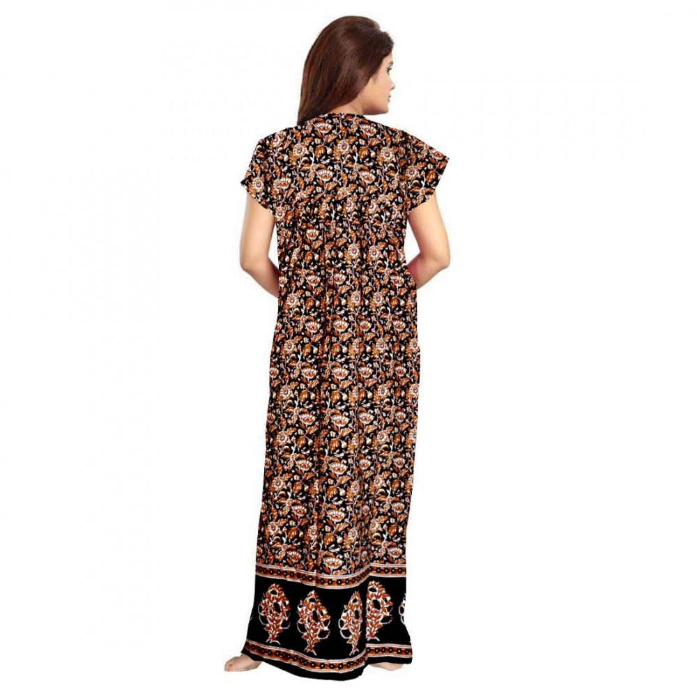 Vaystra Cotton Printed Maxi Nighty – Brown
