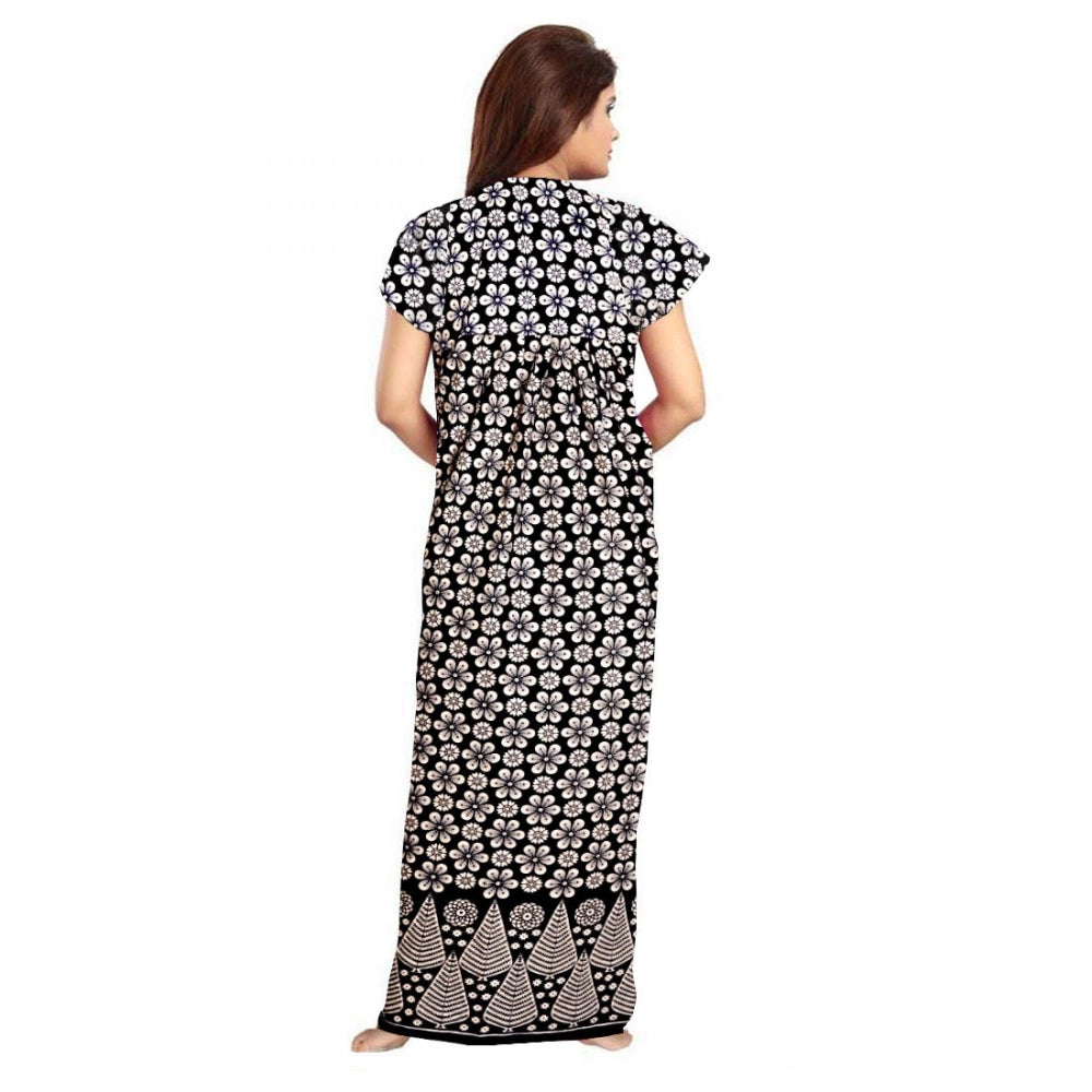 Vaystra Cotton Printed Maxi Nighty – Black