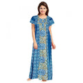 Vaystra Cotton Printed Maxi Nighty – Blue