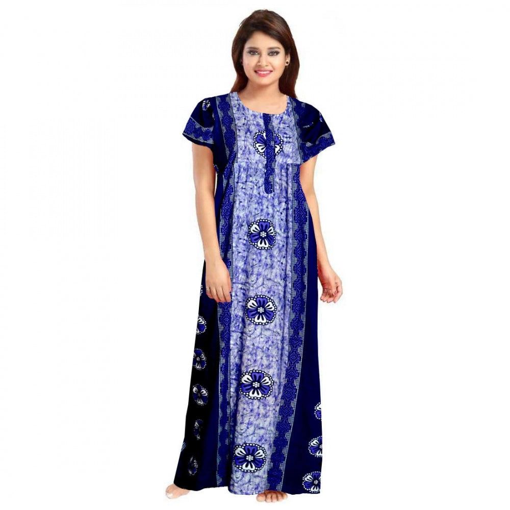 Vaystra Cotton Printed Maxi Nighty – Blue