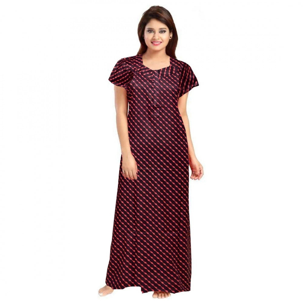 Vaystra Cotton Printed Maxi Nighty – Brown