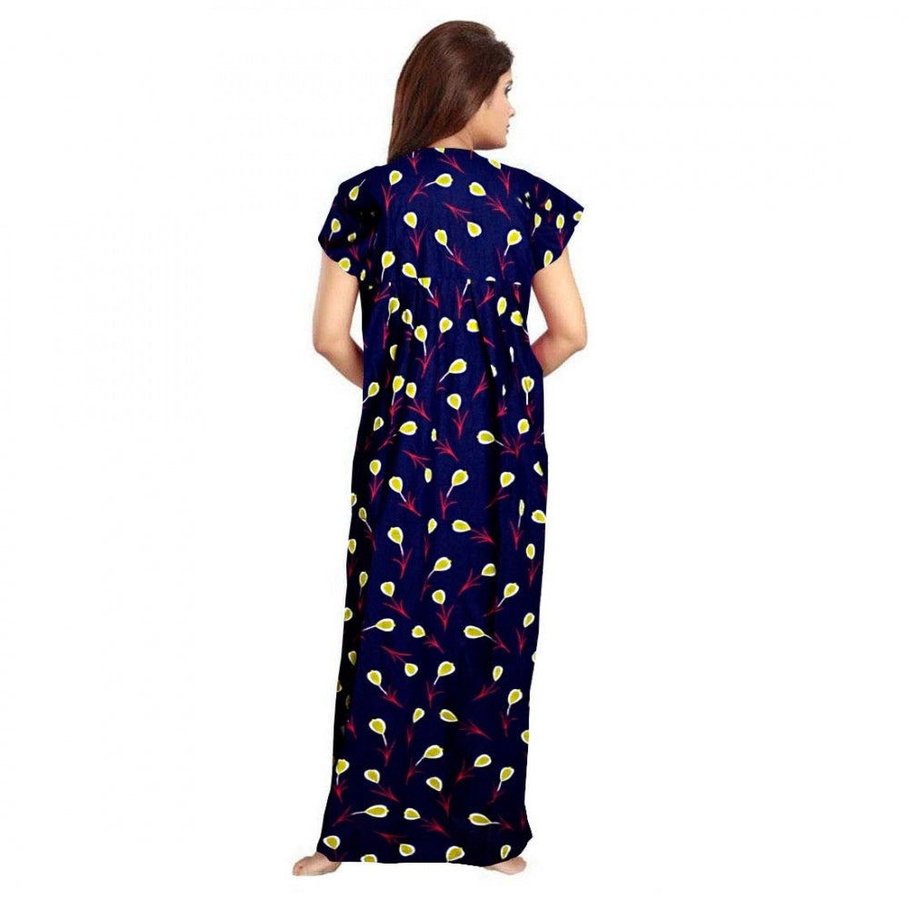Vaystra Cotton Printed Maxi Nighty – Purple